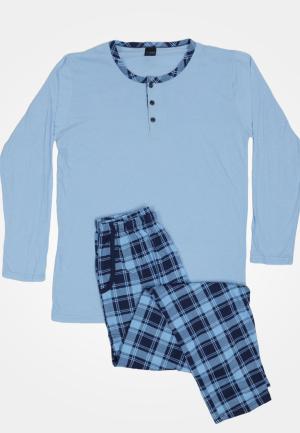 Pijama pentru bărbați cu mânecă lungă și pantaloni lungi, albastru