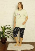 Pijama big size Serena, culoare verde, imprimeu YOU ARE MY SUNSHINE