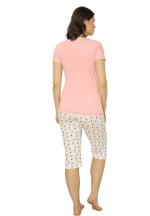 Pijama dama din bumbac, imprimeu cu baloane, maneca scurta si pantaloni 3/4, roz deschis