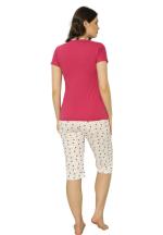 Pijama dama Big Size din bumbac, imprimeu cu baloane, maneca scurta si pantaloni 3/4, roz inchis