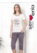 Pijama dama Big Size din bumbac, imprimeu ,,Popey Baby'' maneca scurta si pantaloni 3/4, alb