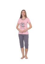 Pijama dama din bumbac, imprimeu ,,Popey Baby'' maneca scurta si pantaloni 3/4, roz