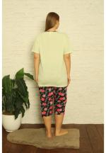Pijama dama din bumbac, imprimeu ,,Sense Of Beauty'', maneca scurta si pantaloni 3/4, verde