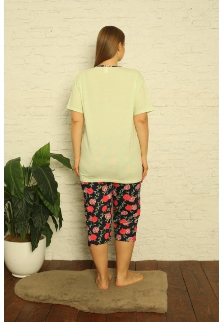Pijama dama din bumbac, imprimeu ,,Sense Of Beauty'', maneca scurta si pantaloni 3/4, verde