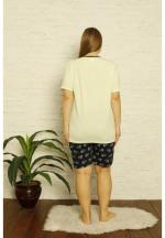 Pijama dama Big Size din bumbac, imprimeu ,,Shine Bright'', maneca scurta si pantaloni scurti, verde