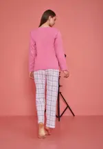 Pijama damă, cu mânecă lungă și pantaloni lungi din bumbac, imprimeu Cool Bow