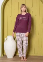 Pijama damă, cu mânecă lungă și pantaloni lungi din bumbac, imprimeu Sleep