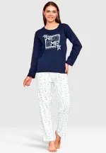 Pijama damă, cu mânecă lungă și pantaloni lungi din bumbac, imprimeu Next Time