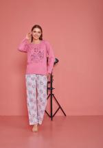 Pijama damă, cu mânecă lungă și pantaloni lungi din bumbac, imprimeu ursuleti