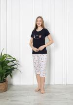 Pijama dama din bumbac, imprimeu ,,Best Friends'', maneca scurta si pantaloni 3/4, negru