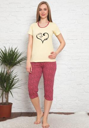 Pijamale dama Serena, tricou, pantaloni trei sferturi, culoare galben