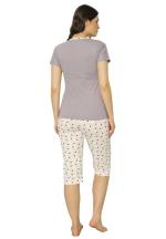 Pijama dama Big Size din bumbac, imprimeu cu baloane, maneca scurta si pantaloni 3/4, mov