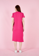 Rochie casual de damă, bumbac, mânecă scurtă- culoare roz