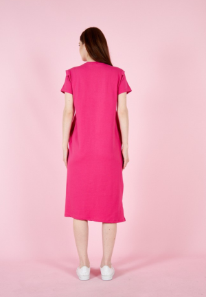 Rochie casual de damă, bumbac, mânecă scurtă- culoare roz