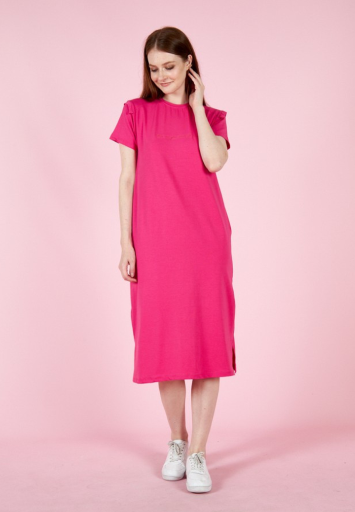 Rochie casual de damă, bumbac, mânecă scurtă- culoare roz