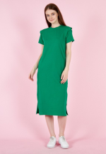 Rochie casual de damă, bumbac, mânecă scurtă- culoare verde