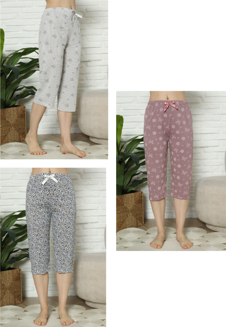 Set de 3 perechi de pantaloni pijama ¾ pentru damă