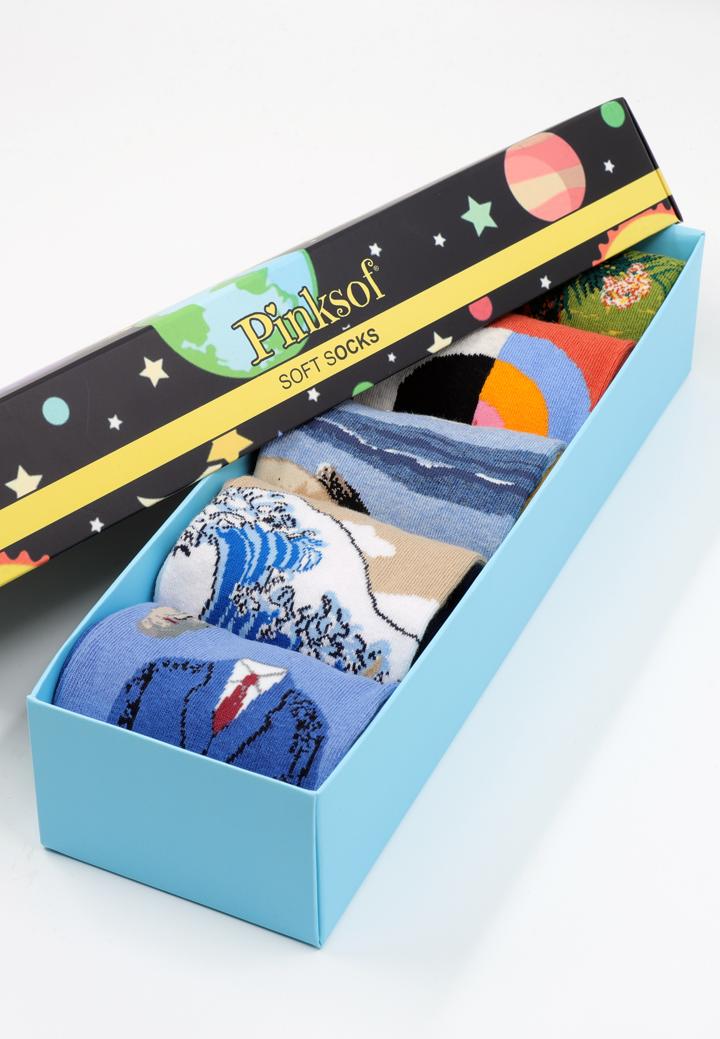 Set 5 Perechi Șosete Bărbați Serena – Multicolore, cu Imprimeuri Vesele, în Cutie Cadou