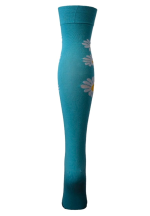 Șosete damă lungi, bumbac, imprimeu floral, turcoaz