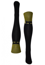 Șosete damă lungi, bumbac, imprimeu pisică, negru-verde