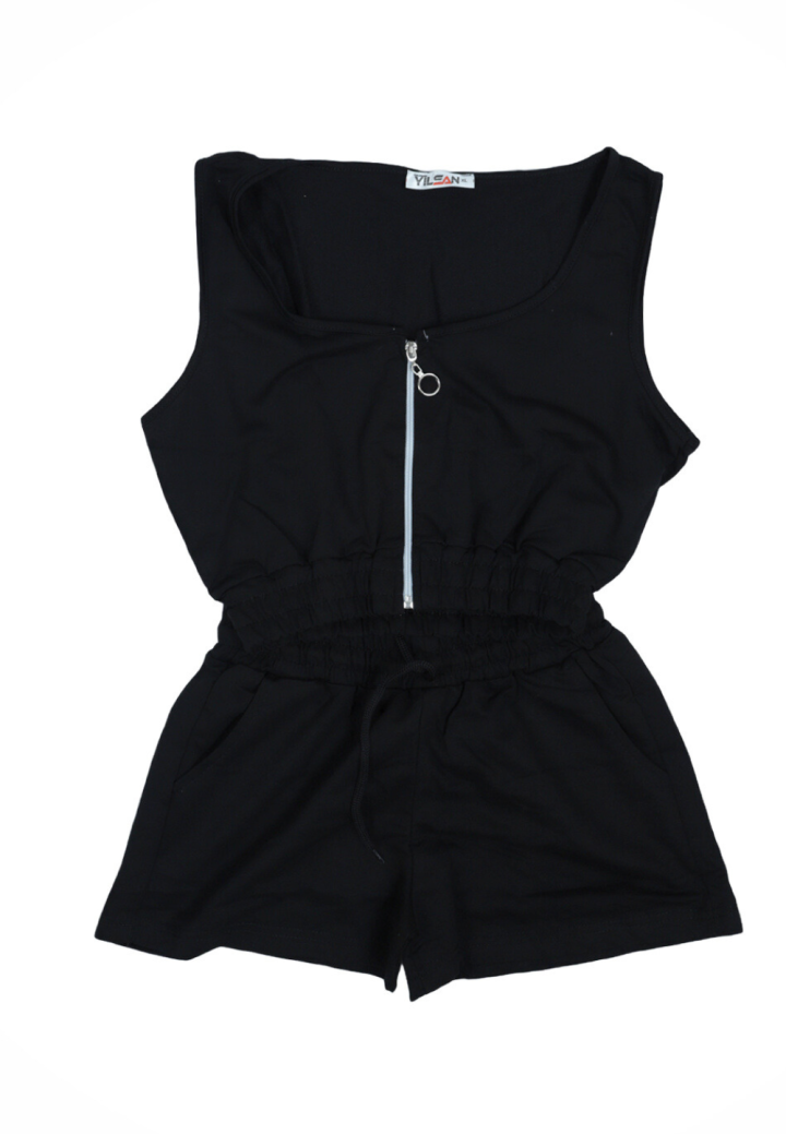 Compleu damă casual – set top scurt și pantaloni scurți, culoare negru