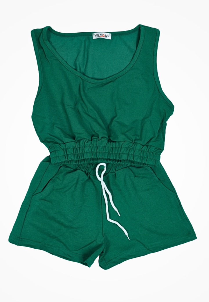Compleu damă casual – set top scurt și pantaloni scurți, culoare verde