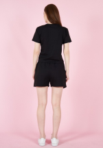Compleu damă cu tricou și short cu talie elastică, bumbac- culoare negru