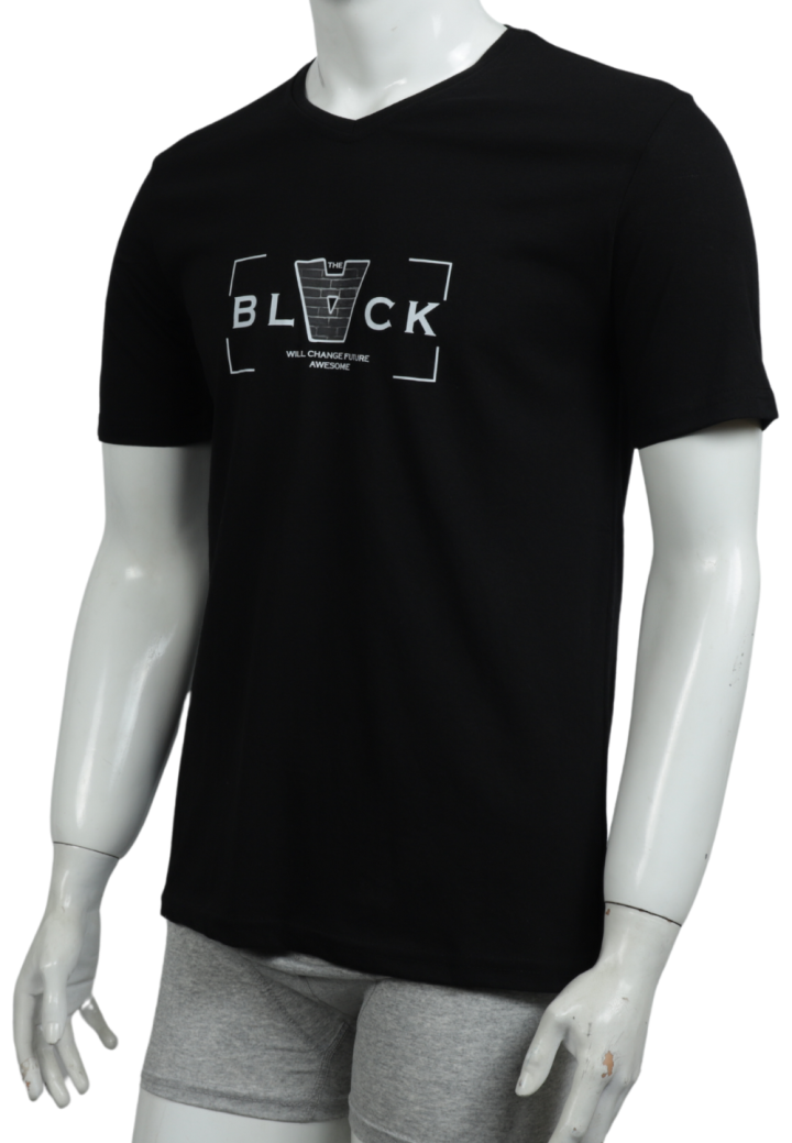 Tricou bărbați cu imprimeu BLACK – croială lejeră