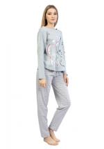 Pijamale damă cu mânecă lungă și pantaloni lungi, imprimeu iepure, gri