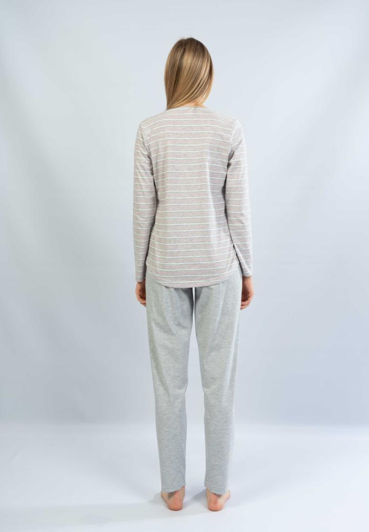 Pijamale damă cu mânecă lungă și pantaloni lungi, imprimeu Little Bunny, gri/roz