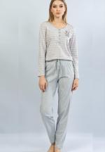 Pijamale damă cu mânecă lungă și pantaloni lungi, imprimeu Little Bunny, gri/roz