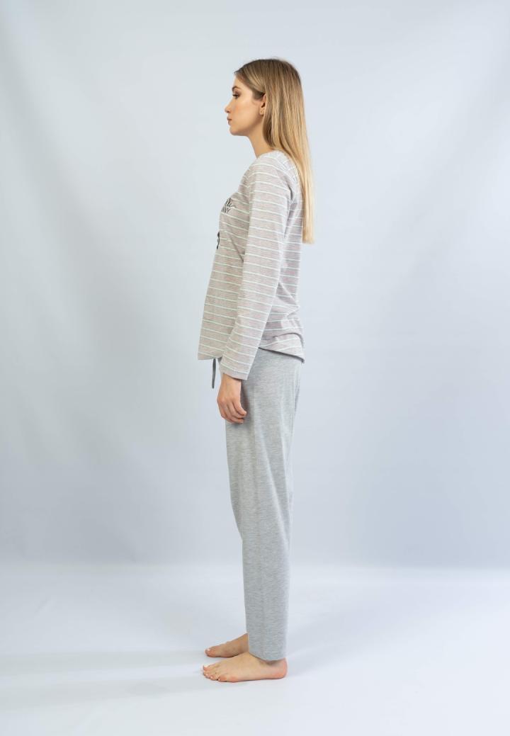 Pijamale damă cu mânecă lungă și pantaloni lungi, imprimeu Little Bunny, gri/roz