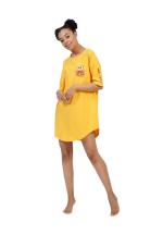 Rochie de casă Vienetta galben, mânecă 3/4, imprimeu „Smile to the world”