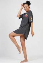 Rochie de casă Vienetta negru, mânecă 3/4, imprimeu „Smile to the world”