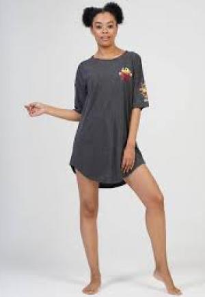 Rochie de casă Vienetta negru, mânecă 3/4, imprimeu „Smile to the world”