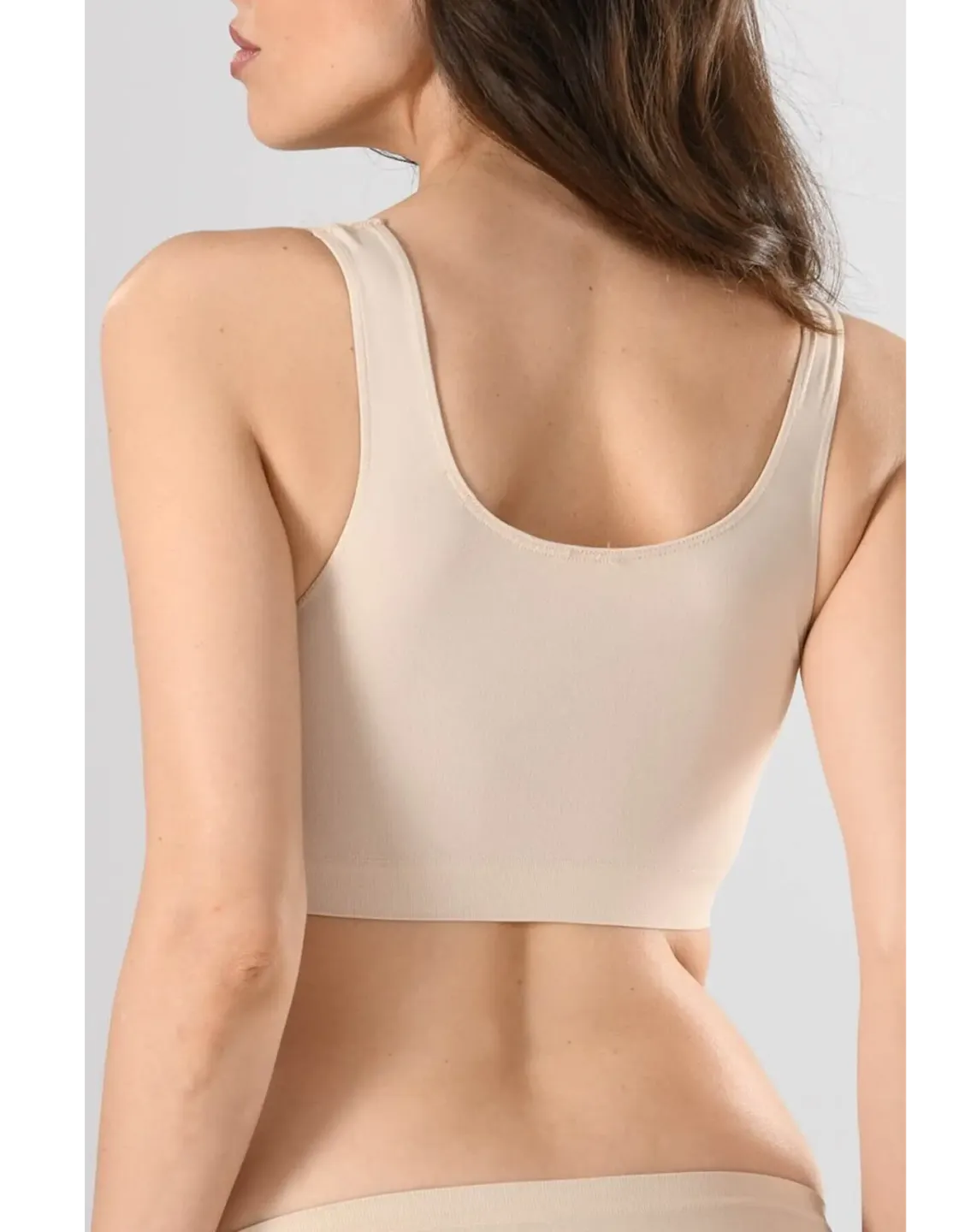 Bustiera dama elastica cu bretele groase, material lejer si elastic, culoare bej - 3