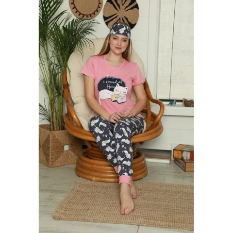 Pijama pentru Dama cu Imprimeu Pisicuță - Set de Primăvară hover