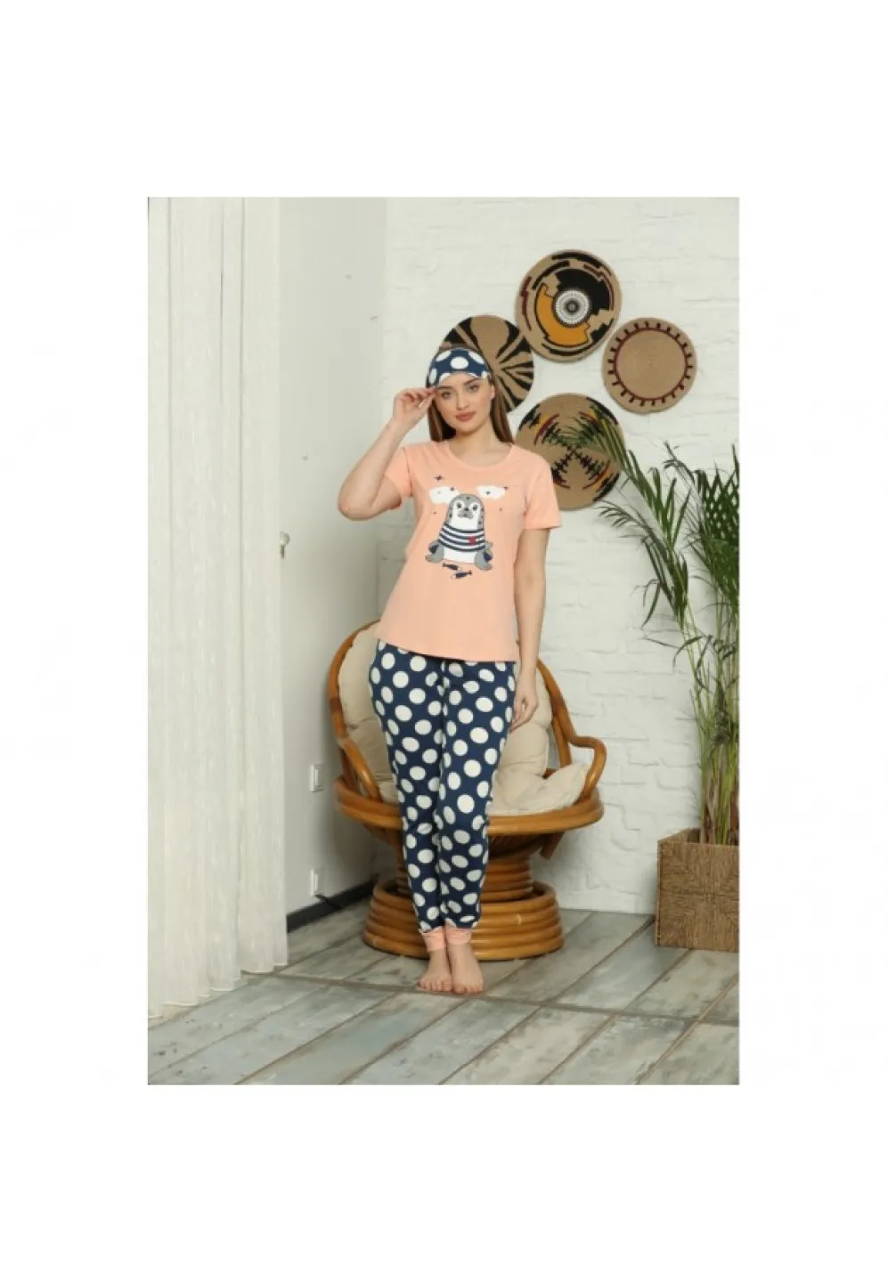 Pijama pentru Dama cu Imprimeu Foca - Set de Primăvară, maneca scurta si pantaloni lungi - 2