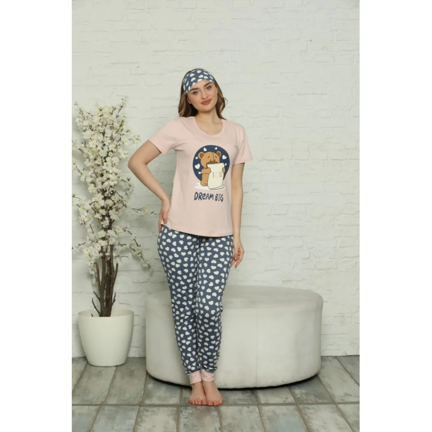 Pijama de Primăvară pentru Dama cu Masca de Dormit Asortată, imprimeu Dreams - 1