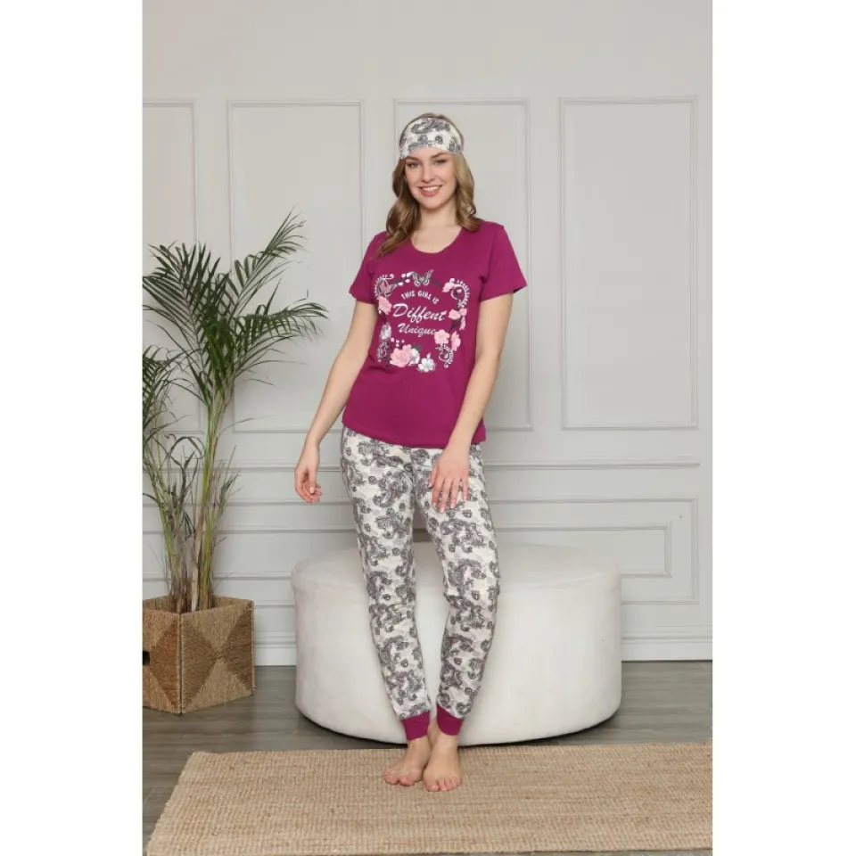 Pijama pentru Damă cu Imprimeu Different, Tricou si Pantaloni lungi-Set de Primavara