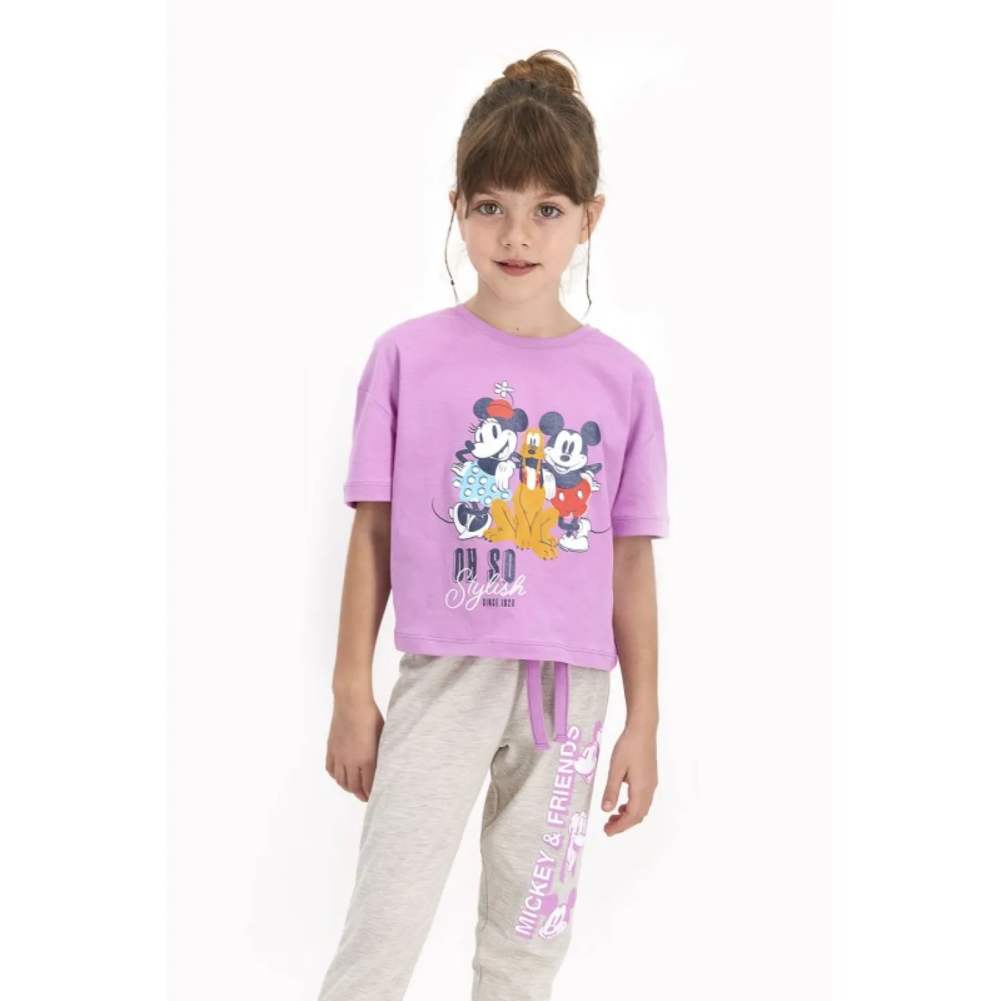 Pijama pentru fetițe Disney, bluza cu maneca scurtă și pantaloni lungi, imprimeu Mickey &amp; Friends, mov - 3