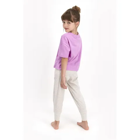 Pijama pentru fetițe Disney, bluza cu maneca scurtă și pantaloni lungi, imprimeu Mickey &amp; Friends, mov hover