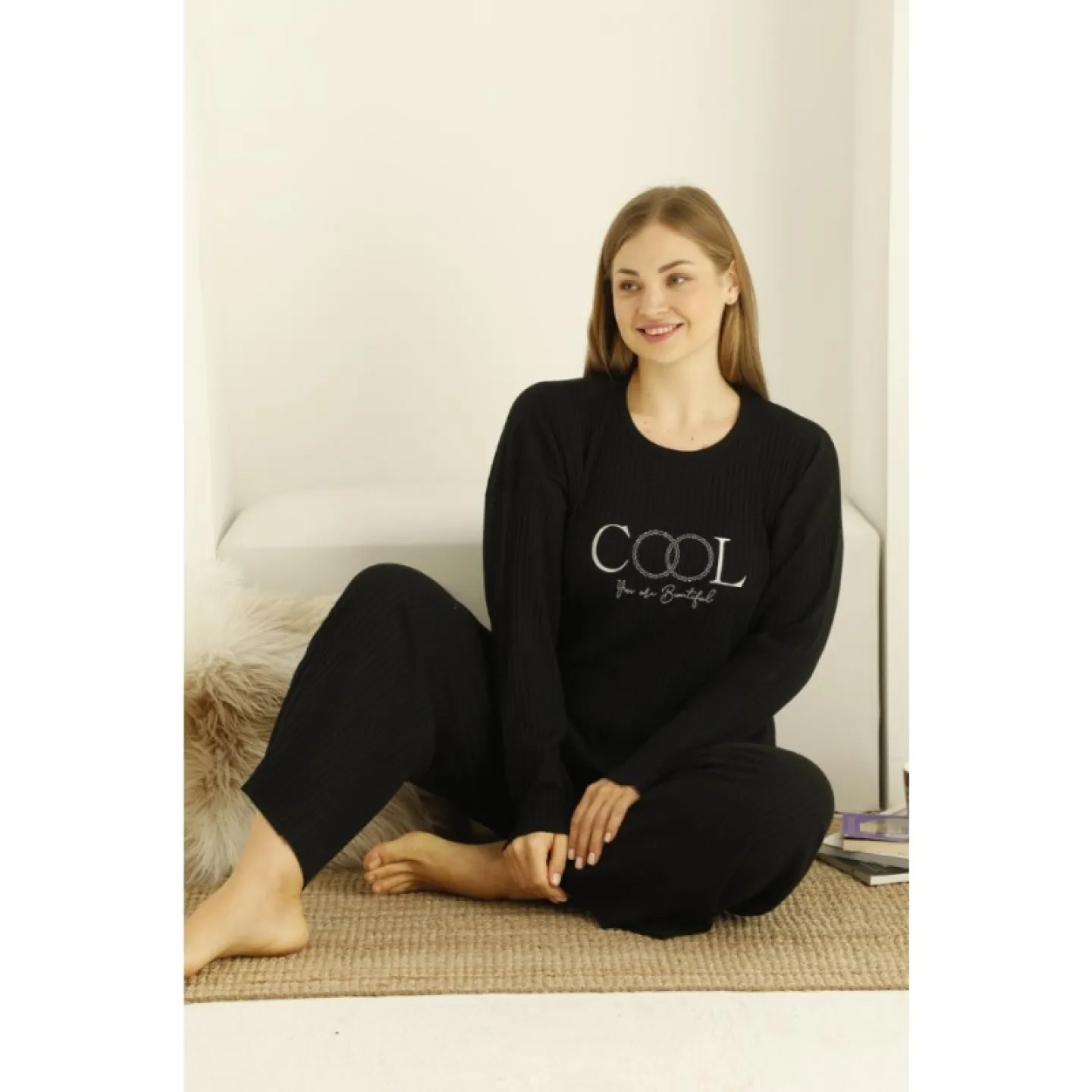 Pijama damă, mânecă lungă și pantaloni lungi, imprimeu Cool - 3