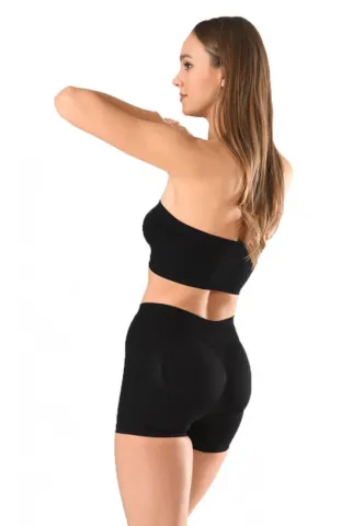 Pantaloni scurti damă modelatori cu bandă de silicon si talie înaltă, culoare negru hover