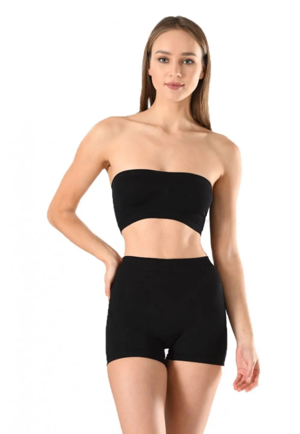 Pantaloni scurti damă modelatori cu bandă de silicon si talie înaltă, culoare negru - 1