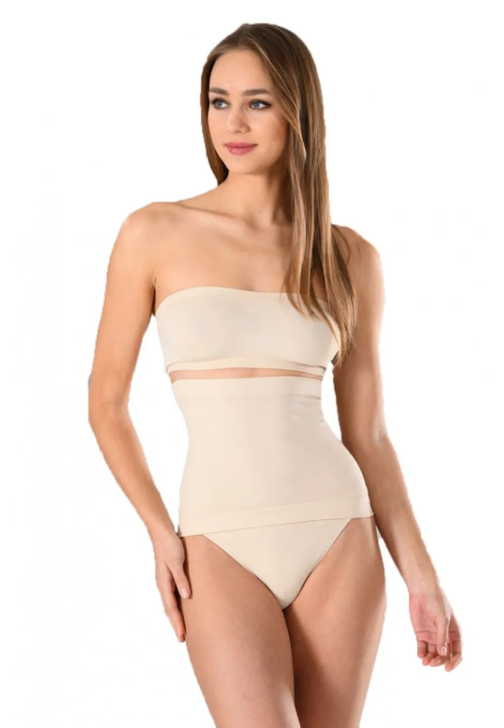 Centura dama modelatoare pentru talie cu banda de silicon, culoare bej - 1