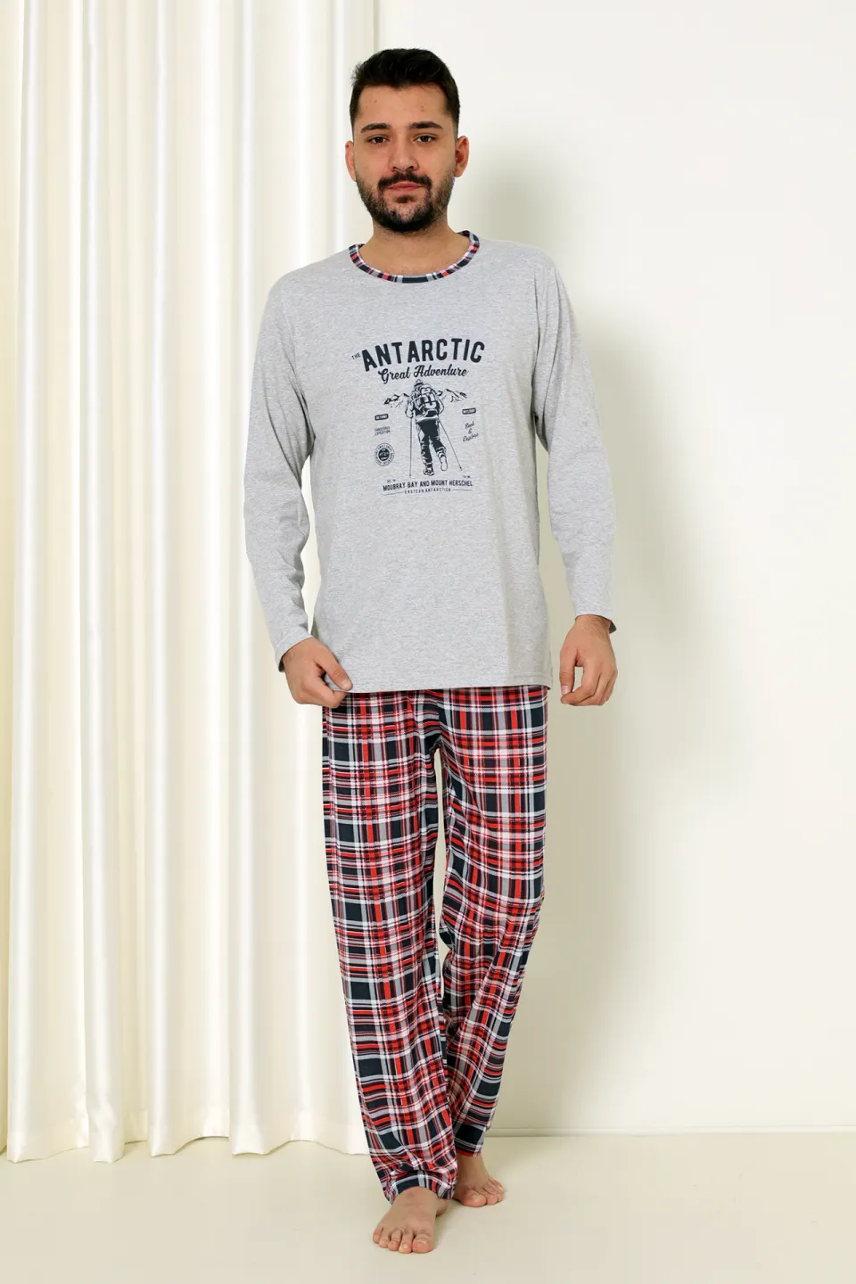 Pijama Bărbat - Antarctic, Gri, maneca lunga si pantaloni lungi - 1