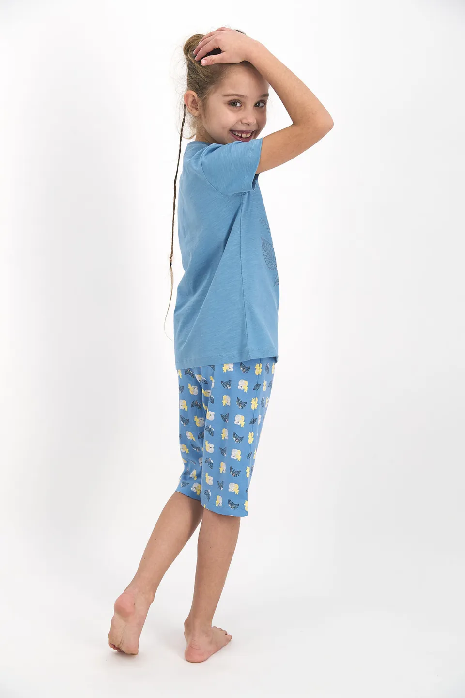 Pijama pentru copii cu tricou si pantaloni trei sferturi, imprimeu ursuleți, albastru - 3