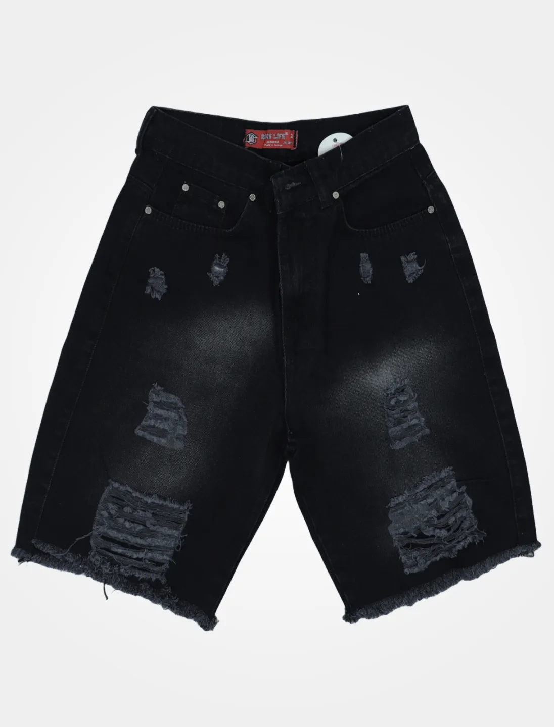 Blugi damă 3/4 negri cu talie înaltă – franjuri, croială lejeră - 1