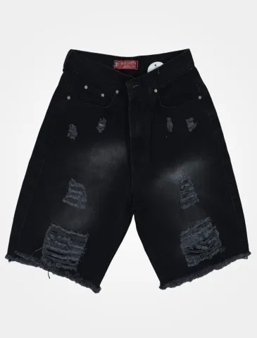 Blugi damă 3/4 negri cu talie înaltă – franjuri, croială lejeră